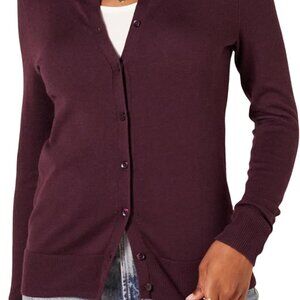 Soft plus size Women's Burgundy Crewneck Cardigan Sweater - Lightweight Fit